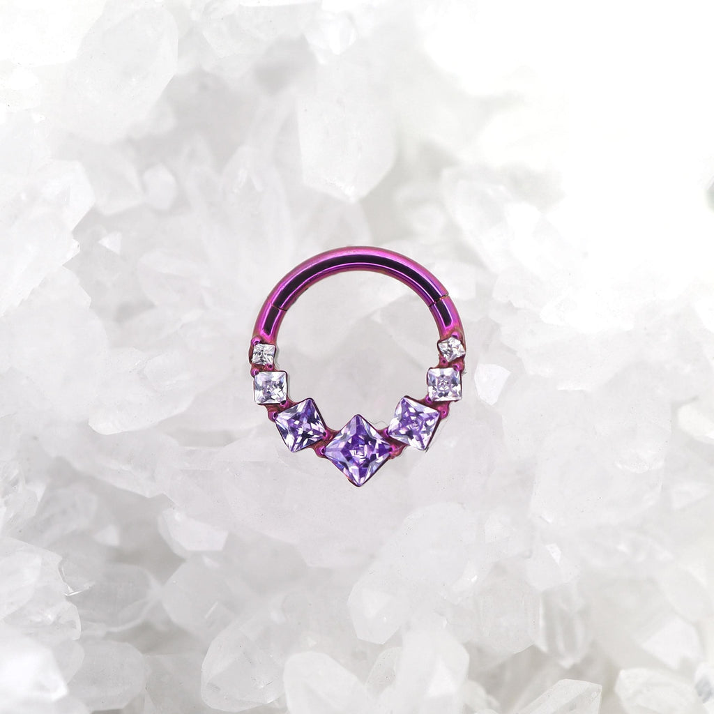 16G 8mm Titanium Crystal Cluster Clicker Ring | Hinged Hoop Septum Daith Helix Cartilage Piercing Jewelry Gift for Her Birthday