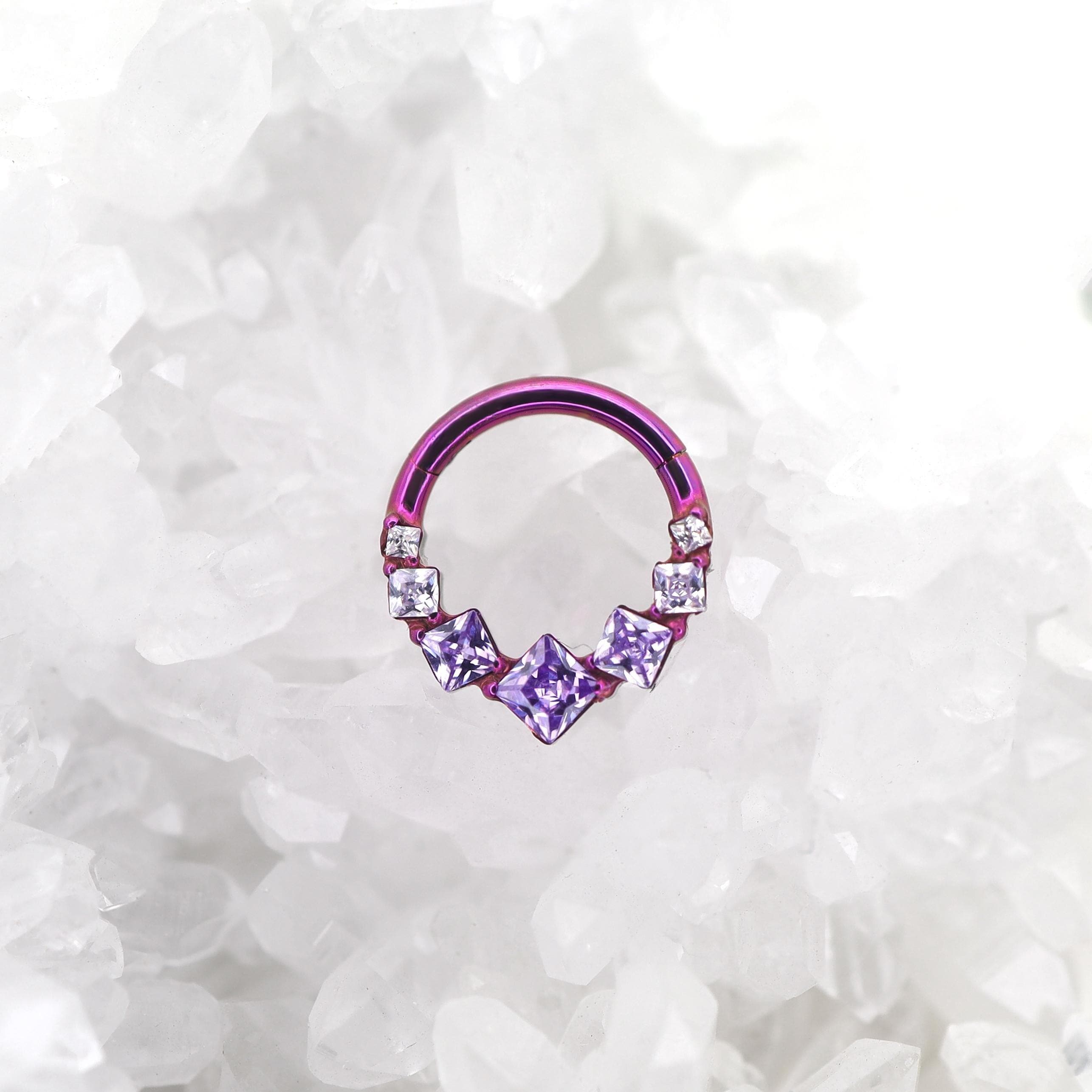 16G 8mm Titanium Crystal Cluster Clicker Ring | Hinged Hoop Septum Daith Helix Cartilage Piercing Jewelry Gift for Her Birthday