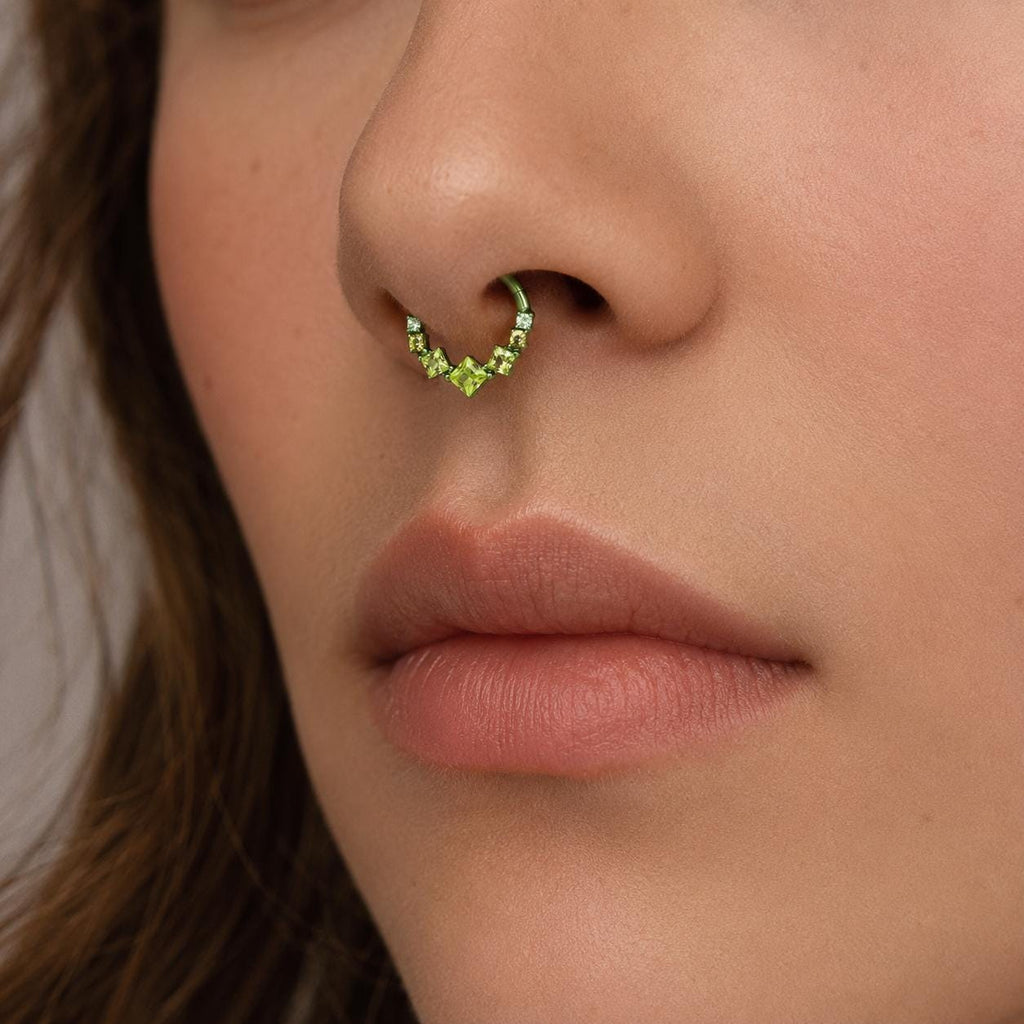16G 8mm Titanium Crystal Cluster Clicker Ring | Hinged Hoop Septum Daith Helix Cartilage Piercing Jewelry Gift for Her Birthday
