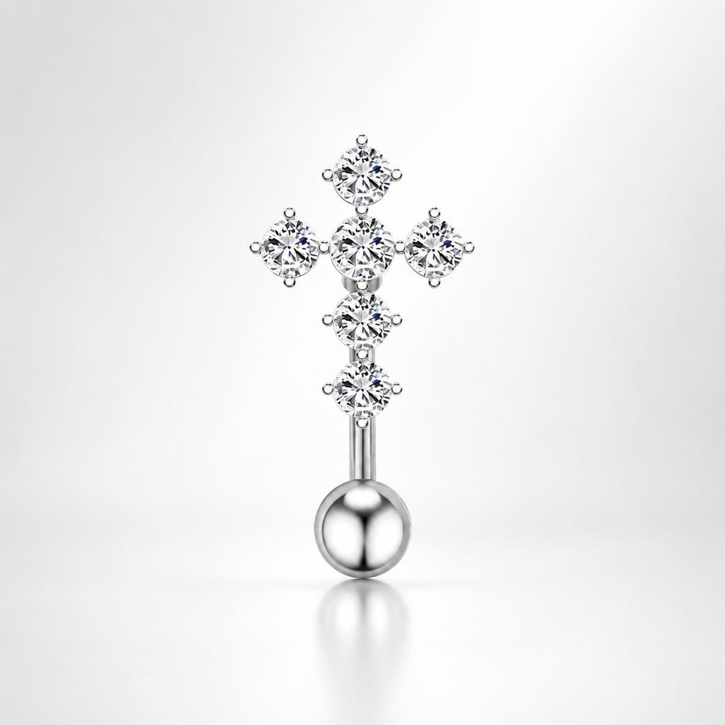 ASTM F136 Titanium Cross Belly Button Ring｜14G Anti-Gravity Navel Piercing｜Sparkly CZ Cross Navel Ring｜Externally Threaded｜Gift For Her