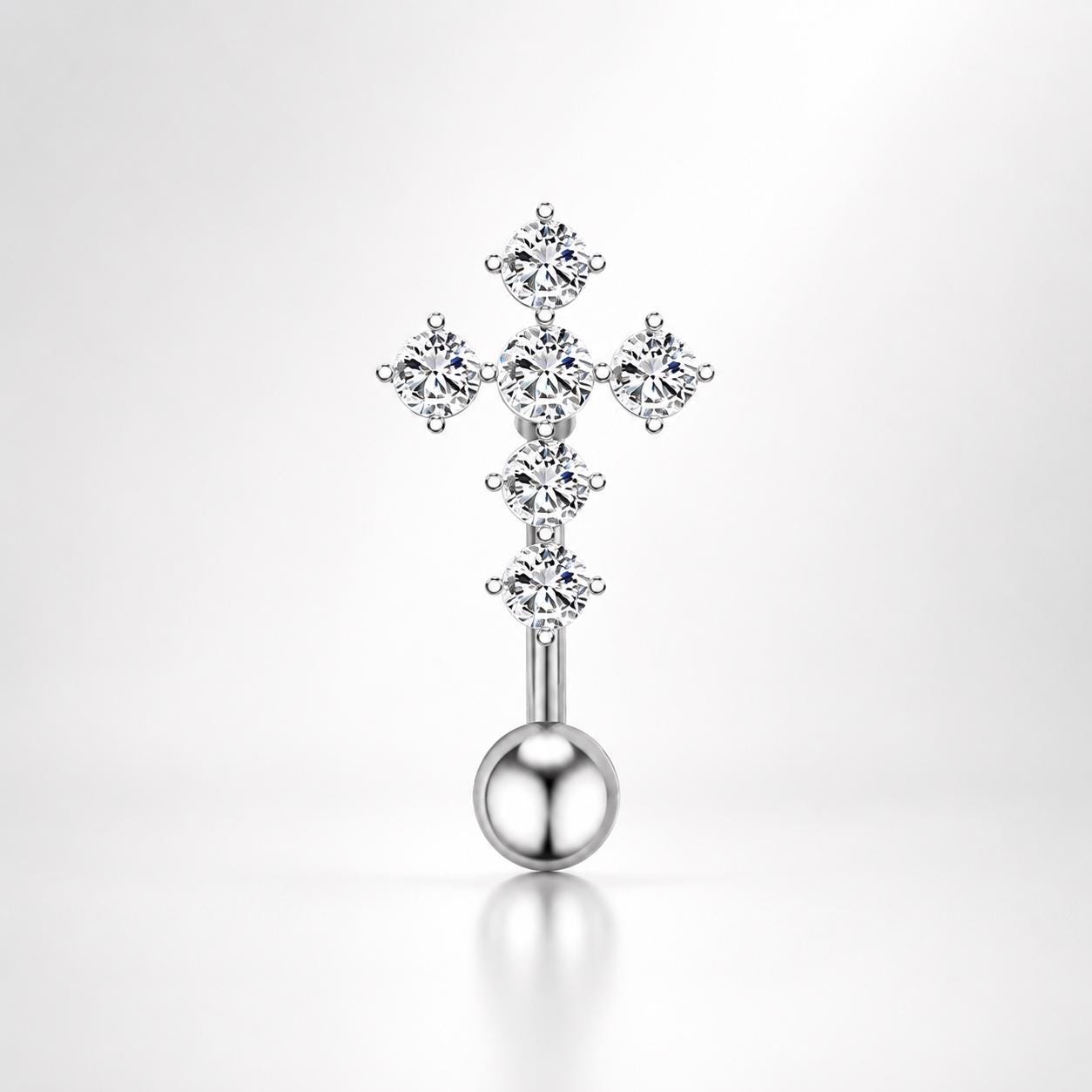 ASTM F136 Titanium Cross Belly Button Ring｜14G Anti-Gravity Navel Piercing｜Sparkly CZ Cross Navel Ring｜Externally Threaded｜Gift For Her