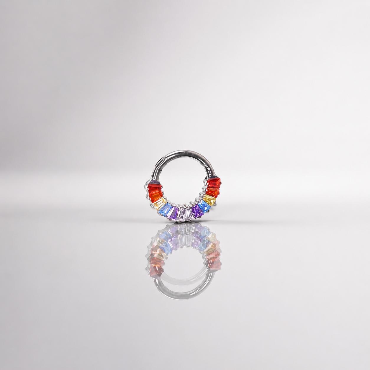 16G Rainbow Baguette Clicker Ring | Titanium Septum Jewelry | CZ Daith Hoop | Helix Cartilage Gift for Her - Image 3