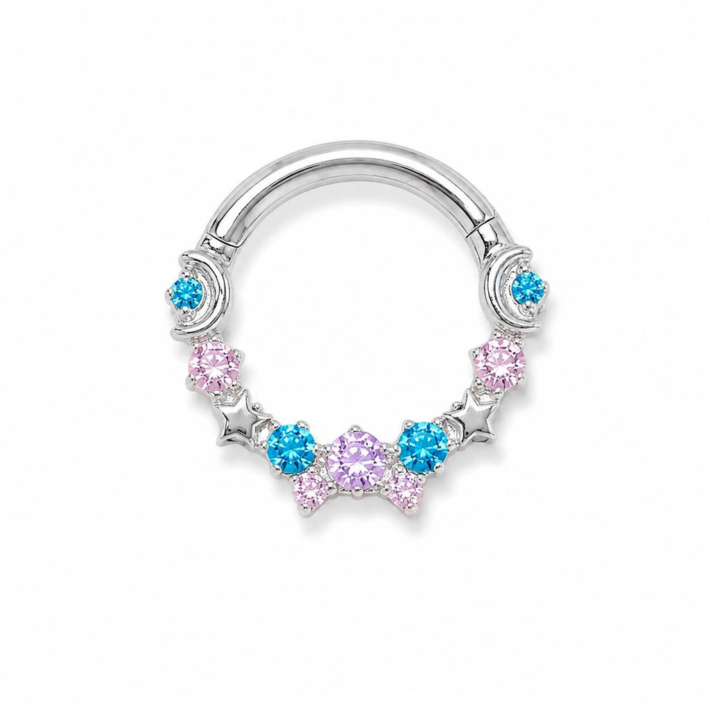 Starry CZ Clicker Ring | Pastel Septum Jewelry | Moon Star Daith Hoop | Fairycore Cartilage Gift for Her - Image 8