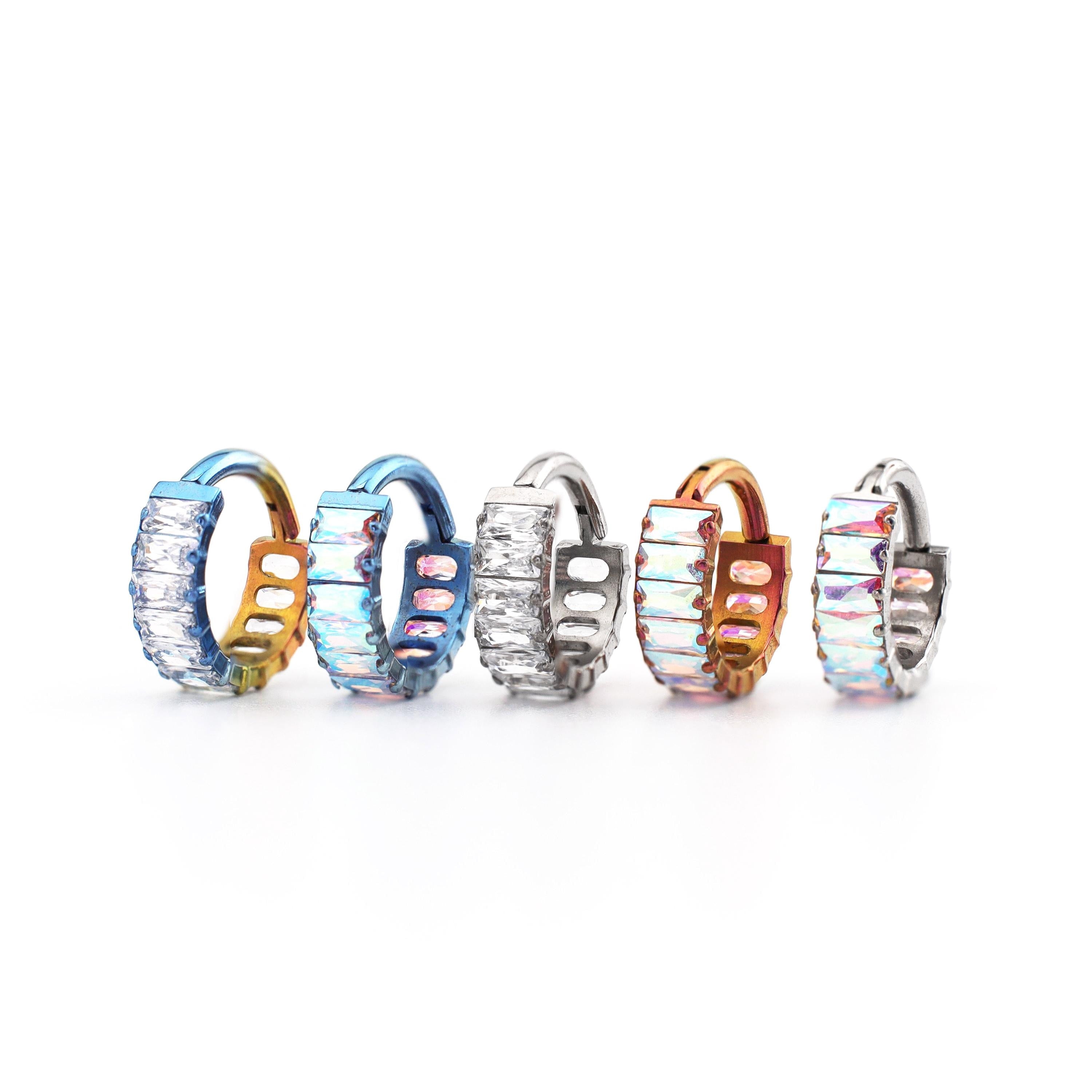 Candy Prism Baguette Clicker Ring | Colorful CZ Septum Jewelry | Rainbow Daith Hoop | Fairycore Gift for Piercing Lover - Image 2