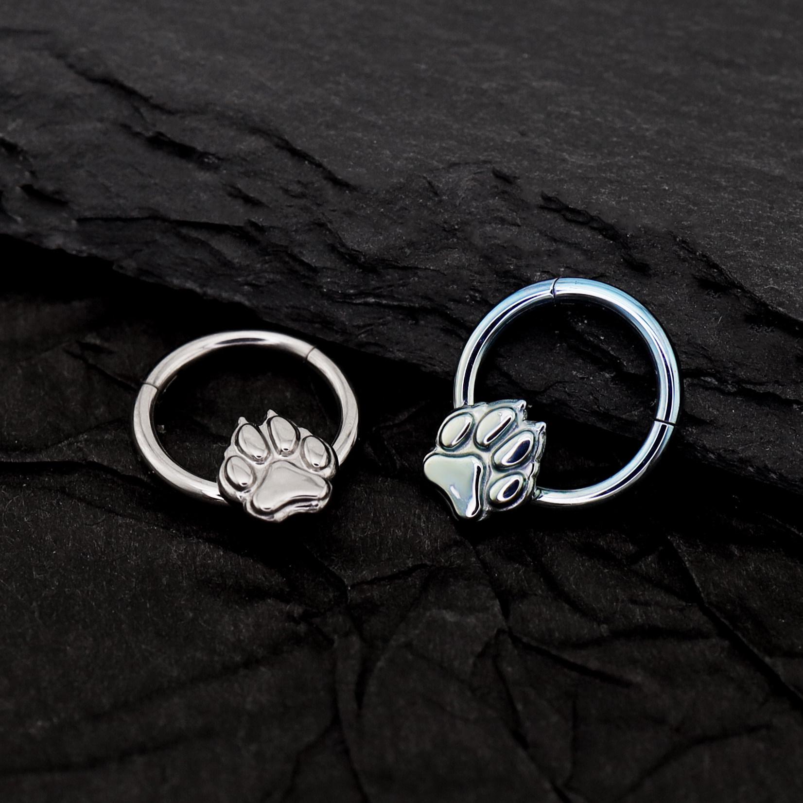 Paw Print Clicker Ring | Blue Titanium Septum Jewelry | Cat Paw Daith Hoop | Cute Cartilage Gift for Her - Image 4