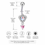 Titanium Opal Heart Belly Button Ring｜14G Navel Piercing｜Pink Heart Dangle Navel Ring｜Y2K Princesscore Jewelry