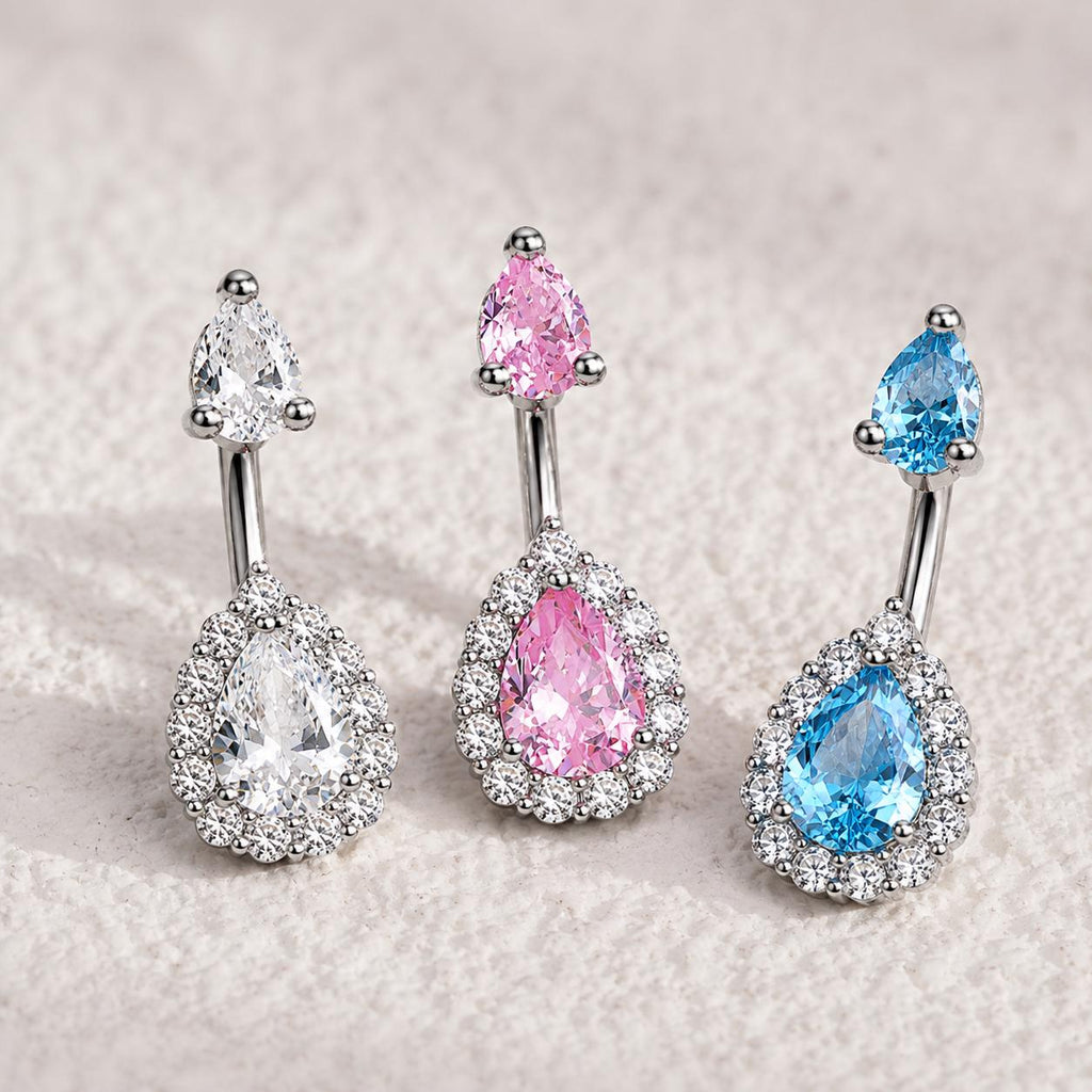 ASTM F136 Titanium Teardrop Belly Button Ring｜14G Navel Piercing｜Clear CZ Navel Ring｜Implant Grade Titanium Jewelry
