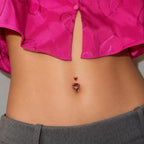 ASTM F136 Titanium Heart Belly Button Ring｜14G Navel Piercing｜Devil Horn CZ Belly Ring｜Externally Threaded
