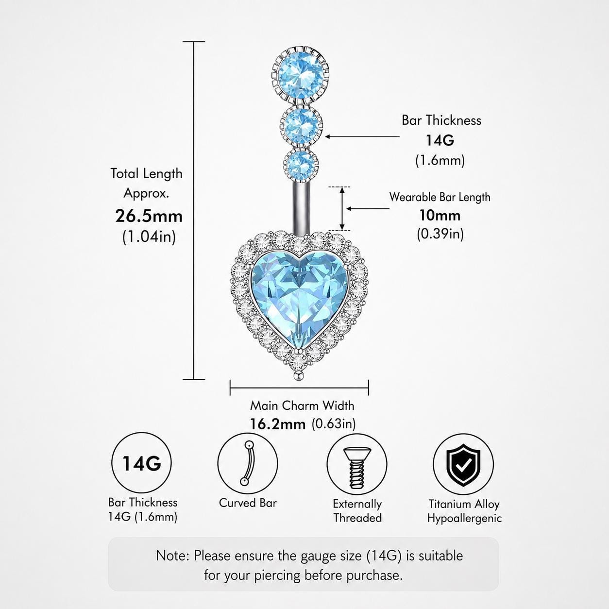 ASTM F136 Titanium Cross Belly Button Ring｜14G Navel Piercing｜CZ Cross Navel Ring｜Externally Threaded｜Gift for Her