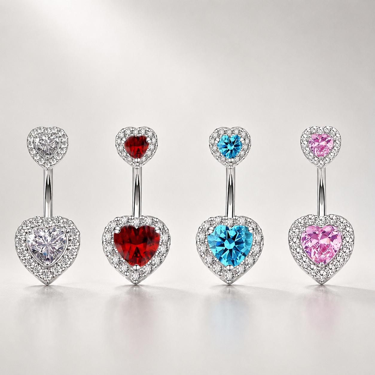 ASTM F136 Titanium Heart Belly Button Ring｜14G Navel Piercing｜Sparkly CZ Double Heart Navel Ring｜Externally Threaded｜ Gift For Her
