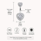 ASTM F136 Titanium Heart Belly Button Ring｜14G Navel Piercing｜Sparkly CZ Double Heart Navel Ring｜Externally Threaded｜ Gift For Her