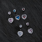 ASTM F136 Titanium Heart Belly Button Ring｜14G Navel Piercing｜Sparkly CZ Double Heart Navel Ring｜Externally Threaded｜ Gift For Her