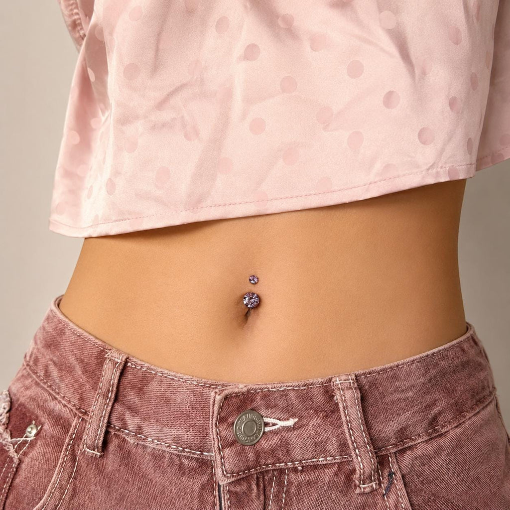 ASTM F136 Titanium Heart Belly Button Ring｜14G Navel Piercing｜Sparkly CZ Double Heart Navel Ring｜Externally Threaded｜ Gift For Her