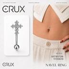 ASTM F136 Titanium Cross Belly Button Ring｜14G Anti-Gravity Navel Piercing｜Sparkly CZ Cross Navel Ring｜Externally Threaded｜Gift For Her