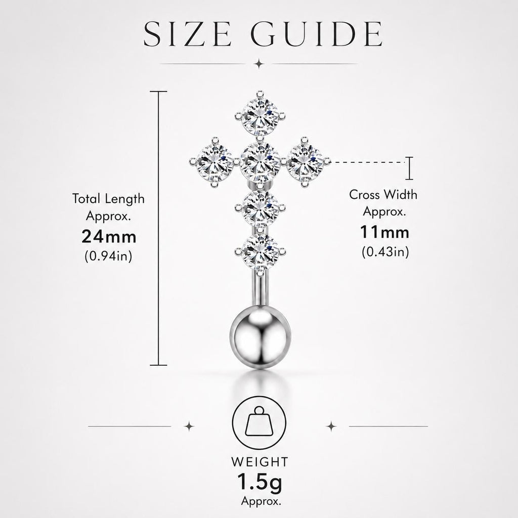 ASTM F136 Titanium Cross Belly Button Ring｜14G Anti-Gravity Navel Piercing｜Sparkly CZ Cross Navel Ring｜Externally Threaded｜Gift For Her