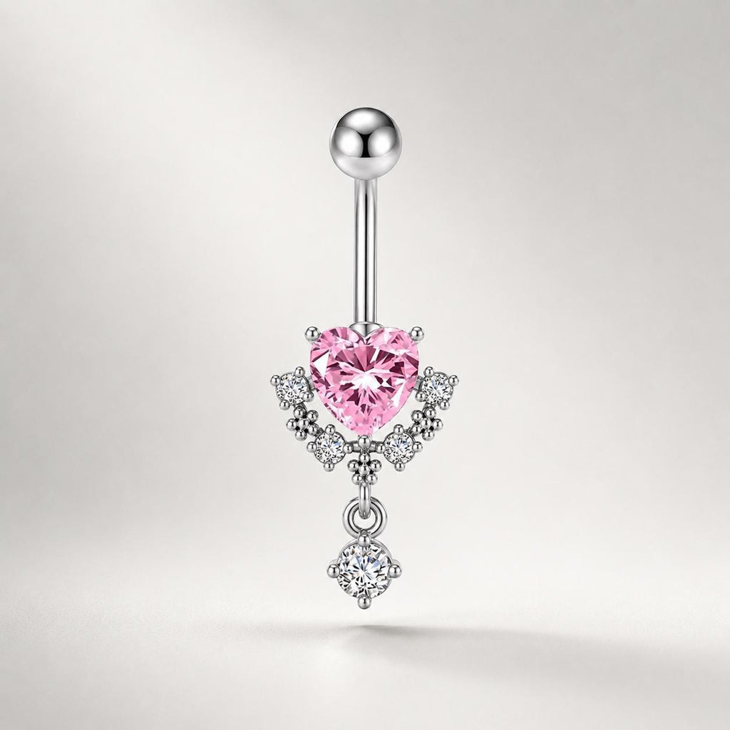 ASTM F136 Titanium Heart Belly Button Ring｜14G Navel Piercing｜Pink Heart CZ Dangle Belly Ring｜Implant Grade Hypoallergenic Body Jewelry