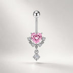 ASTM F136 Titanium Heart Belly Button Ring｜14G Navel Piercing｜Pink Heart CZ Dangle Belly Ring｜Implant Grade Hypoallergenic Body Jewelry