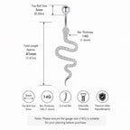 ASTM F136 Titanium Snake Belly Button Ring｜14G Navel Piercing｜Clear CZ Serpent Navel Ring｜Implant Grade Titanium Jewelry