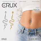 ASTM F136 Titanium Snake Belly Button Ring｜14G Navel Piercing｜Clear CZ Serpent Navel Ring｜Implant Grade Titanium Jewelry