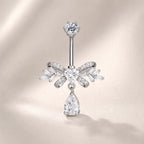 ASTM F136 Titanium Bowknot Belly Button Ring｜14G Navel Piercing｜Dangle Teardrop CZ Navel Ring｜Implant Grade Titanium Jewelry