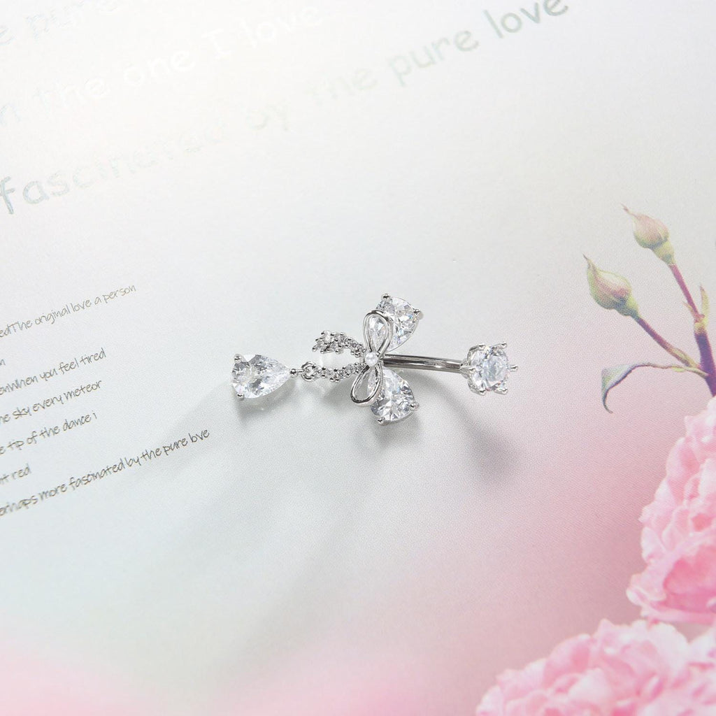 F136 Titanium Butterfly Belly Button Ring ｜ 14G Navel Piercing ｜ CZ Butterfly Navel Ring ｜ Externally Threaded ｜ Gift for Her