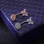 F136 Titanium Butterfly Belly Button Ring ｜ 14G Navel Piercing ｜ CZ Butterfly Navel Ring ｜ Externally Threaded ｜ Gift for Her