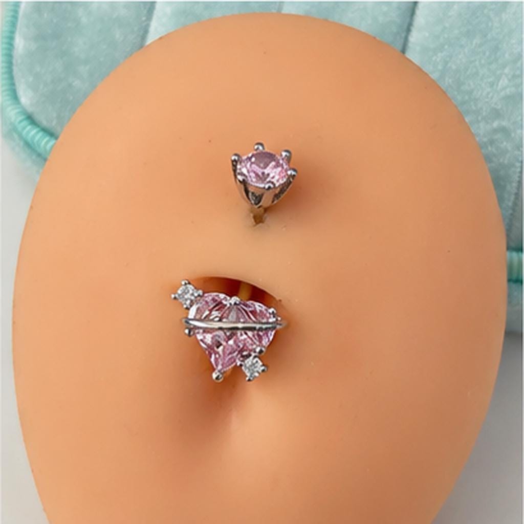 ASTM F136 Titanium Heart Belly Button Ring｜14G Navel Piercing｜CZ Planet Navel Ring｜Externally Threaded｜Gift for Her
