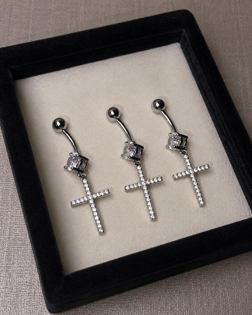 F136 Titanium Cross Belly Button Ring ｜ 14G Navel Piercing ｜ CZ Dangle Navel Ring ｜ Externally Threaded ｜ Gothic Jewelry