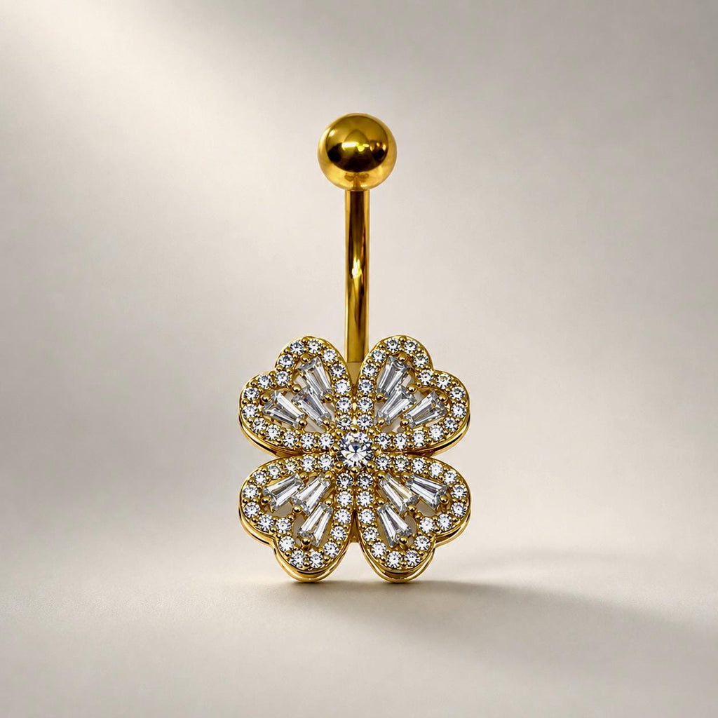 ASTM F136 Titanium Floral Belly Button Ring｜14G Navel Piercing｜CZ Crystal Flower Navel Jewelry｜Externally Threaded｜Gift for Her