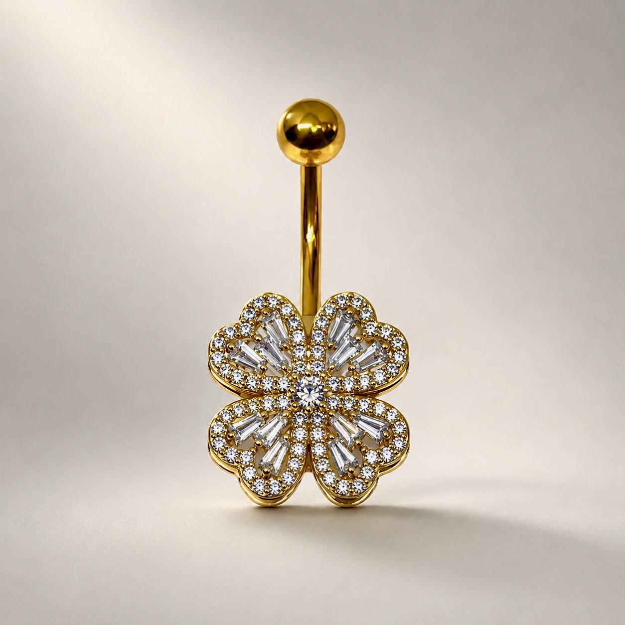 ASTM F136 Titanium Floral Belly Button Ring｜14G Navel Piercing｜CZ Crystal Flower Navel Jewelry｜Externally Threaded｜Gift for Her