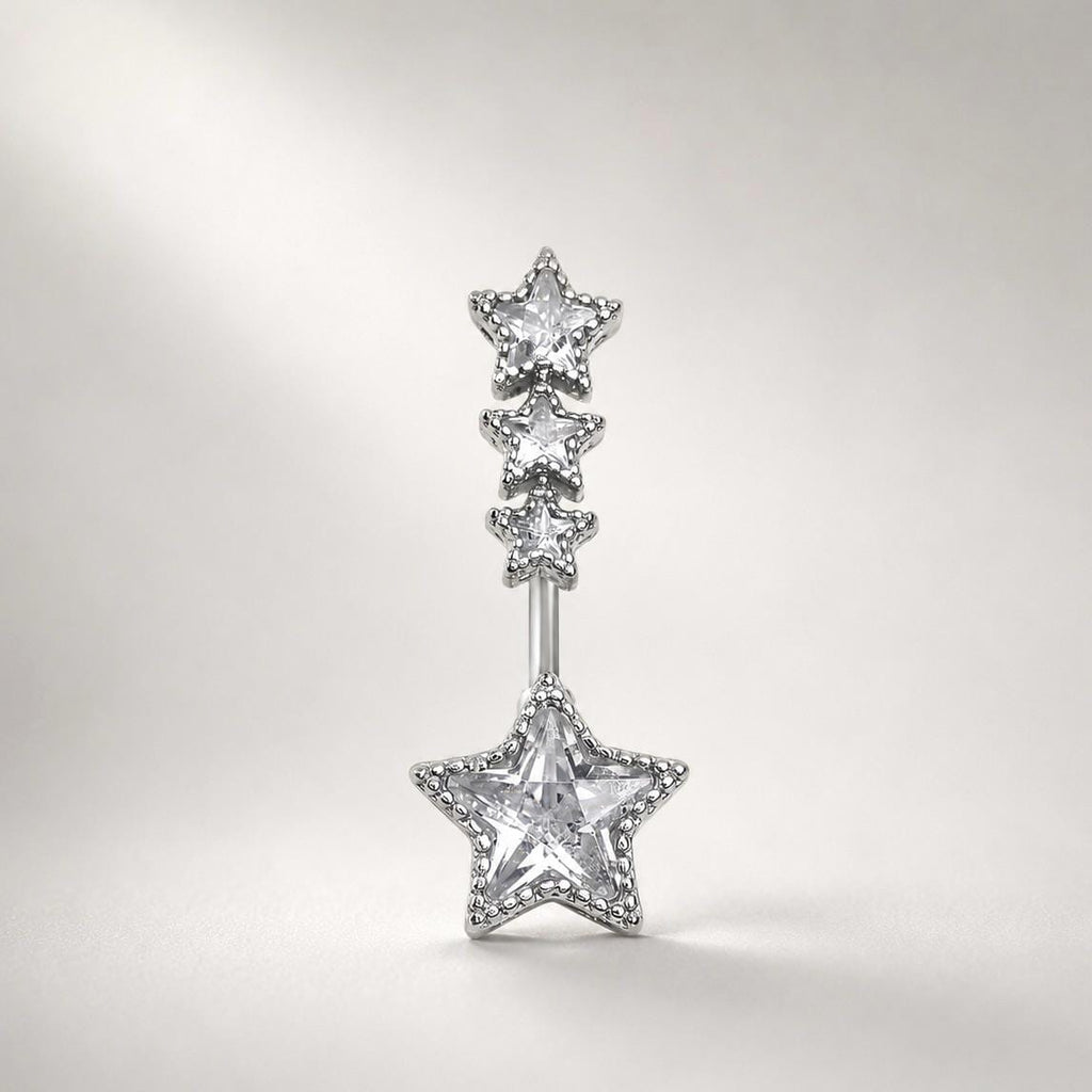 ASTM F136 Titanium Star Belly Button Ring｜14G Navel Piercing｜CZ Star Dangle Navel Ring｜Externally Threaded｜Y2K Jewelry