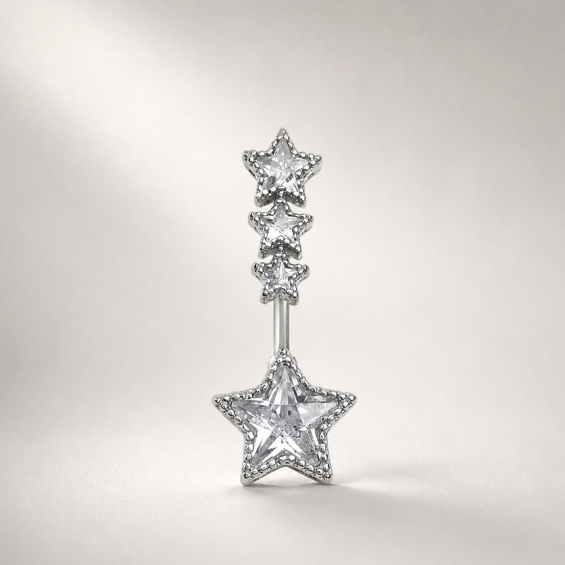ASTM F136 Titanium Star Belly Button Ring｜14G Navel Piercing｜CZ Star Dangle Navel Ring｜Externally Threaded｜Y2K Jewelry