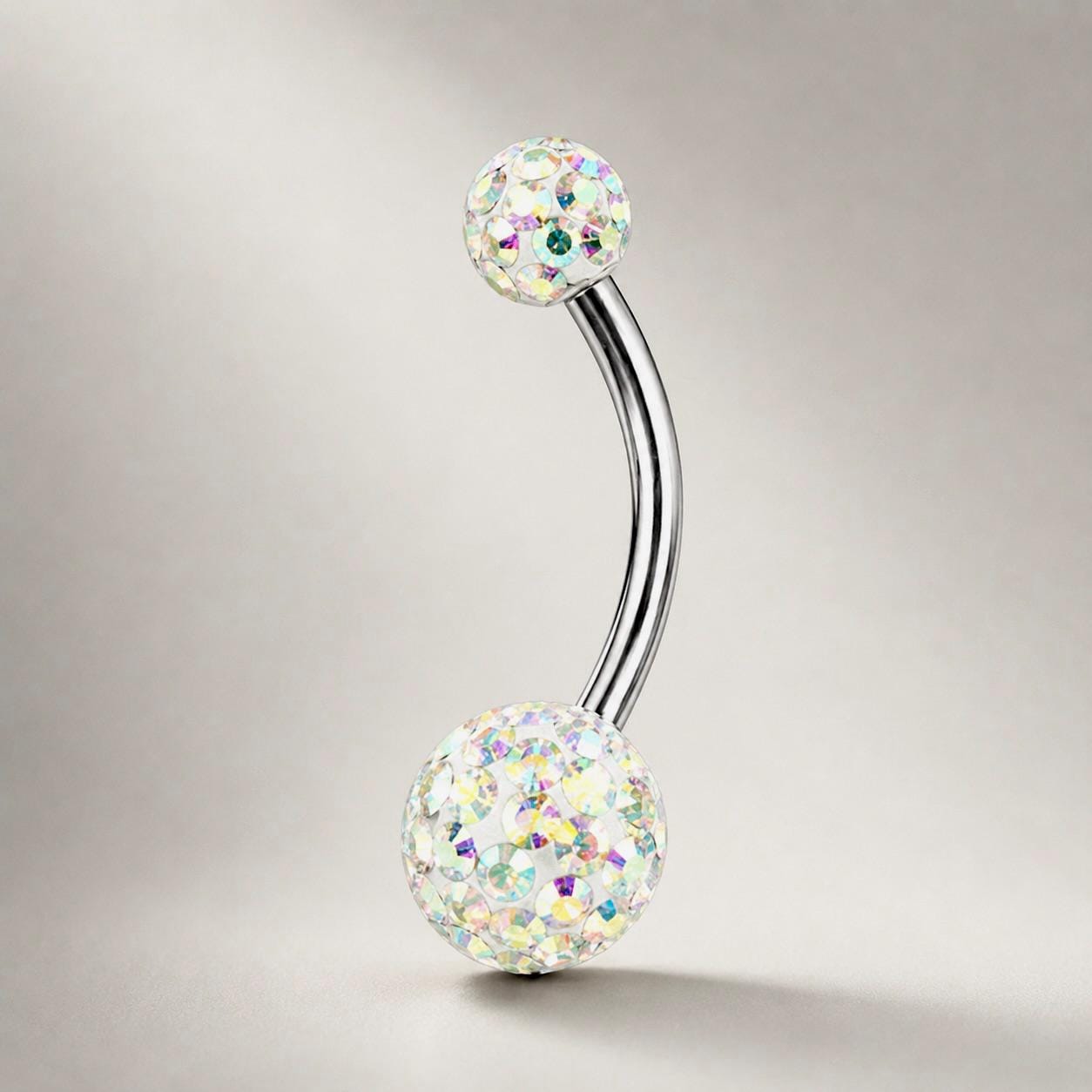 ASTM F136 Titanium Crystal Ball Belly Button Ring｜14G Navel Piercing｜CZ Pavé Ball Navel Ring｜Externally Threaded｜Y2K Jewelry