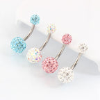 ASTM F136 Titanium Crystal Ball Belly Button Ring｜14G Navel Piercing｜CZ Pavé Ball Navel Ring｜Externally Threaded｜Y2K Jewelry
