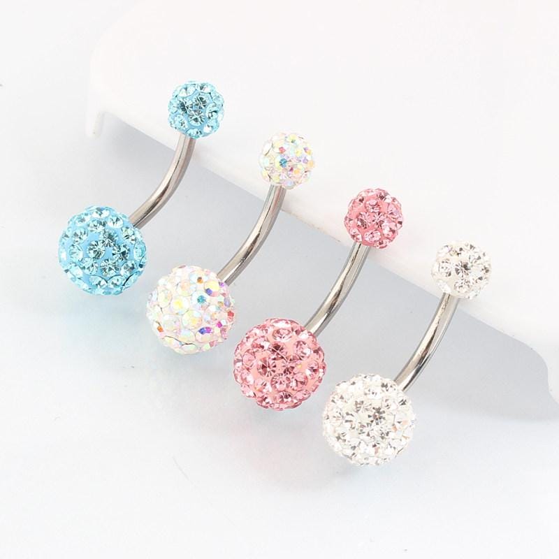 ASTM F136 Titanium Crystal Ball Belly Button Ring｜14G Navel Piercing｜CZ Pavé Ball Navel Ring｜Externally Threaded｜Y2K Jewelry