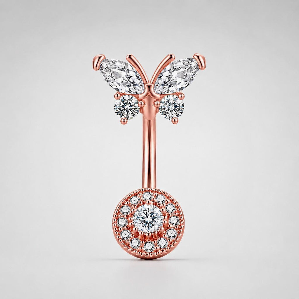 F136 Titanium Butterfly Belly Button Ring ｜ 14G Navel Piercing ｜ CZ Butterfly Navel Ring ｜ Externally Threaded ｜ Gift for Her