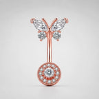 F136 Titanium Butterfly Belly Button Ring ｜ 14G Navel Piercing ｜ CZ Butterfly Navel Ring ｜ Externally Threaded ｜ Gift for Her