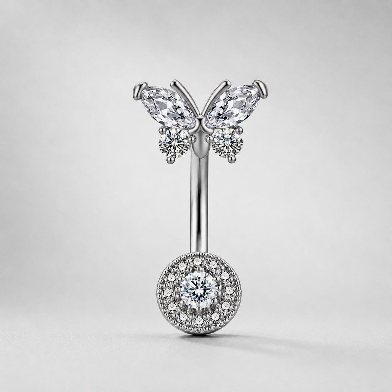 F136 Titanium Butterfly Belly Button Ring ｜ 14G Navel Piercing ｜ CZ Butterfly Navel Ring ｜ Externally Threaded ｜ Gift for Her