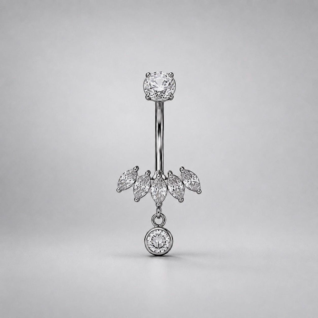 ASTM F136 Titanium Leaf Belly Button Ring｜14G Navel Piercing｜CZ Leaf Dangle Navel Ring｜Externally Threaded｜Y2K Jewelry