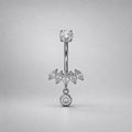 ASTM F136 Titanium Leaf Belly Button Ring｜14G Navel Piercing｜CZ Leaf Dangle Navel Ring｜Externally Threaded｜Y2K Jewelry