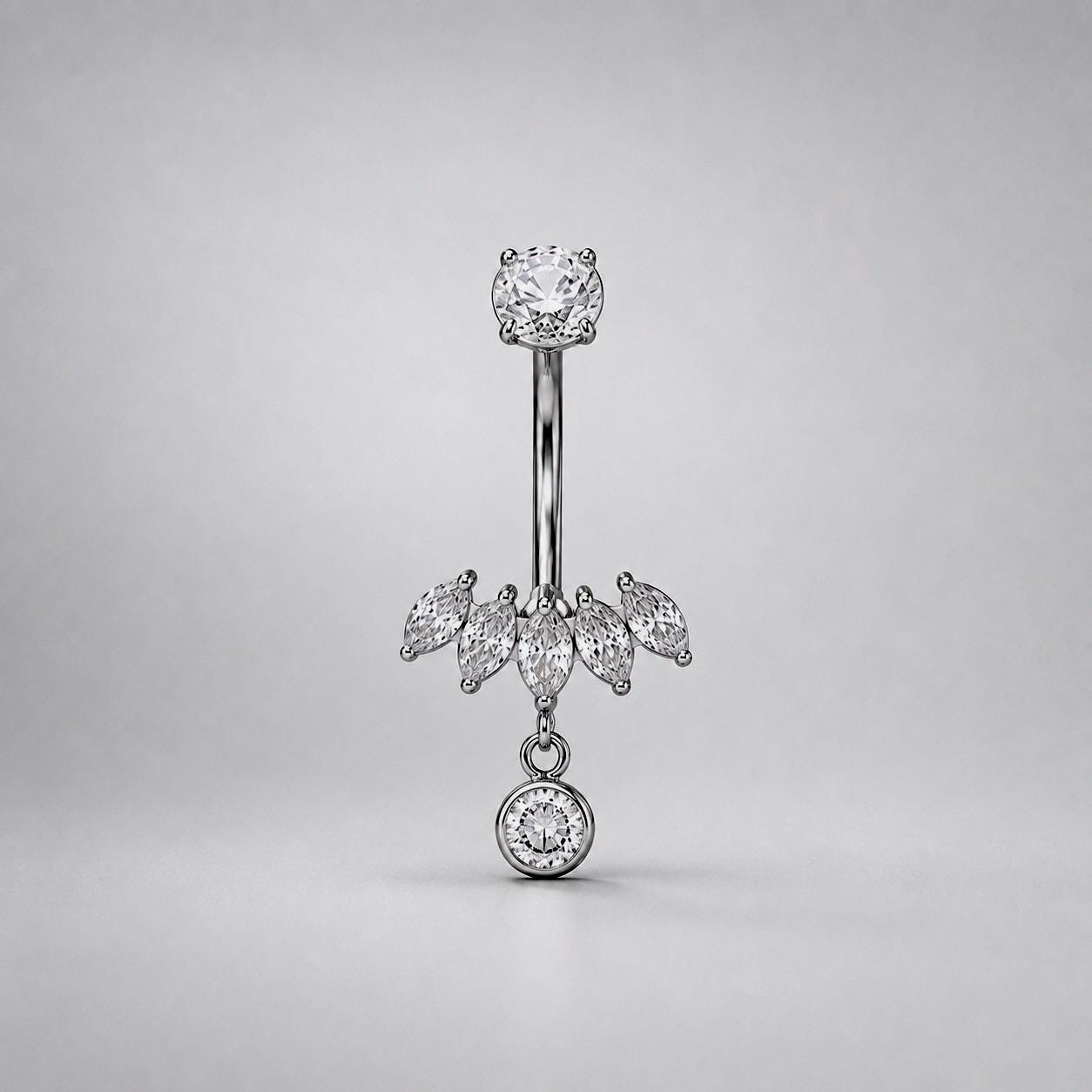ASTM F136 Titanium Leaf Belly Button Ring｜14G Navel Piercing｜CZ Leaf Dangle Navel Ring｜Externally Threaded｜Y2K Jewelry