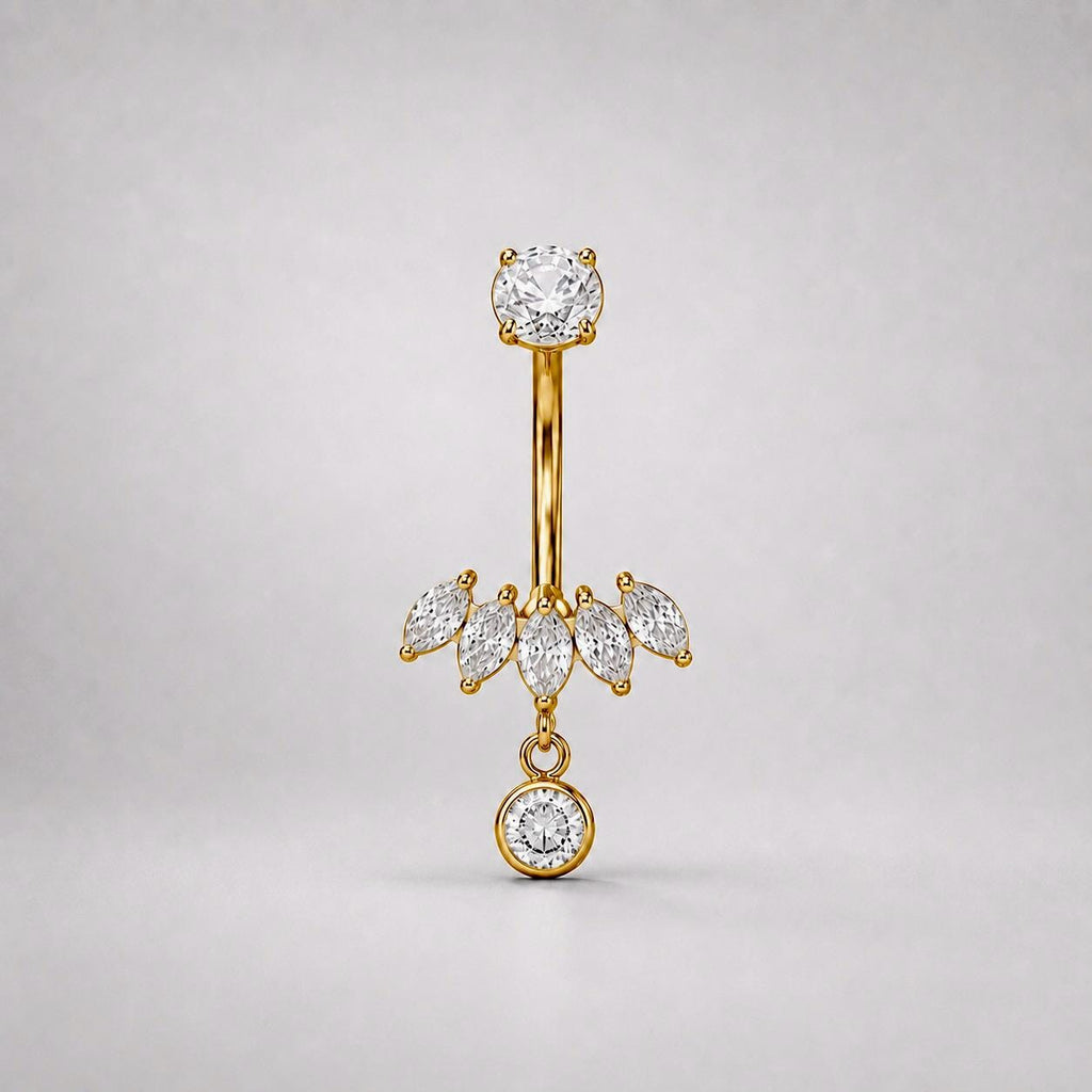 ASTM F136 Titanium Leaf Belly Button Ring｜14G Navel Piercing｜CZ Leaf Dangle Navel Ring｜Externally Threaded｜Y2K Jewelry