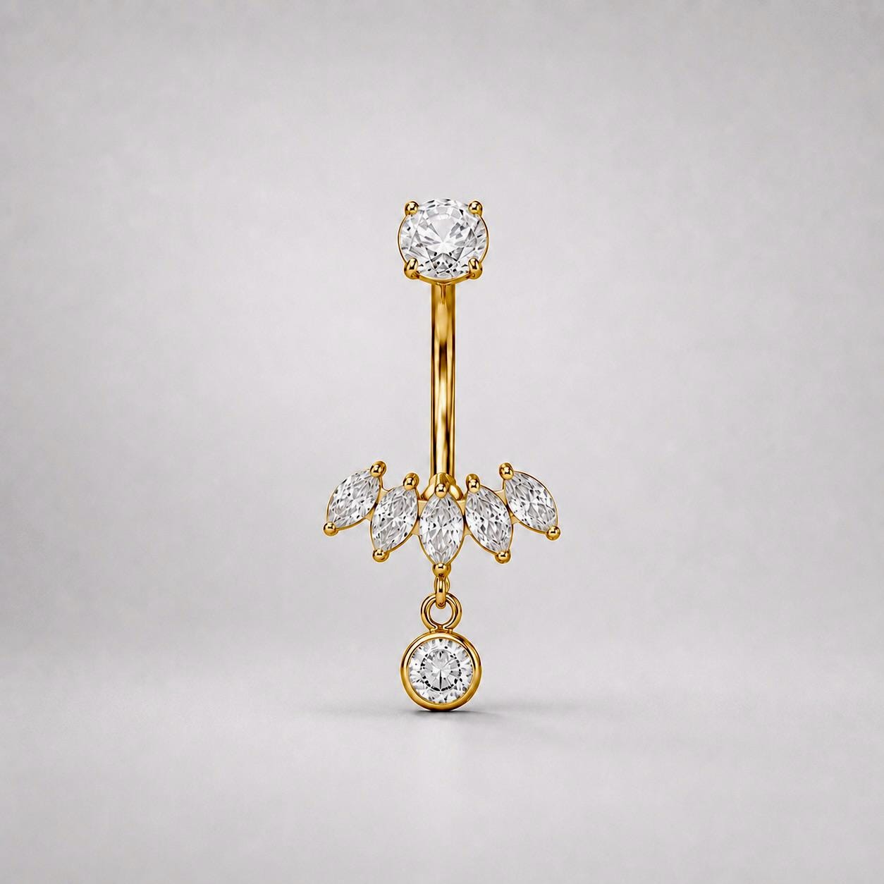 ASTM F136 Titanium Leaf Belly Button Ring｜14G Navel Piercing｜CZ Leaf Dangle Navel Ring｜Externally Threaded｜Y2K Jewelry