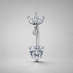 ASTM F136 Titanium Leaf Dangle Belly Ring｜14G Navel Piercing｜CZ Heart Crystal Navel Jewelry｜Externally Threaded｜Gift for Her