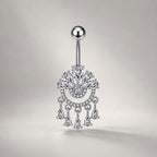 ASTM F136 Titanium Crown Belly Button Ring｜14G Navel Piercing｜CZ Chandelier Dangle Navel Ring｜Externally Threaded｜Gothic Jewelry