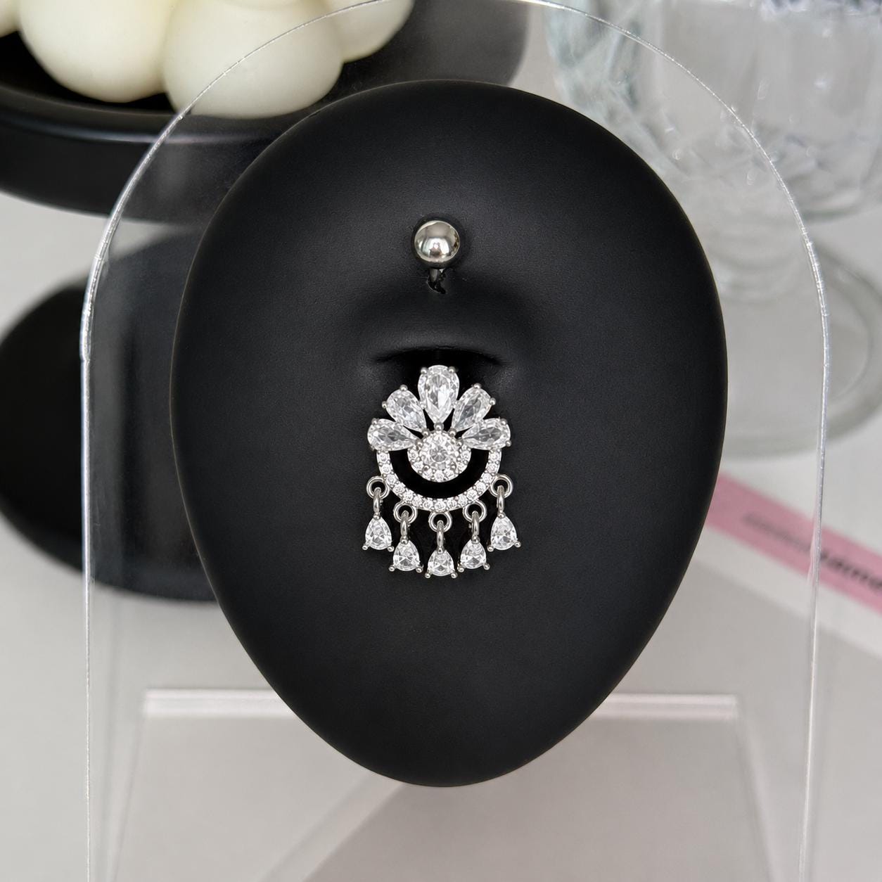 ASTM F136 Titanium Crown Belly Button Ring｜14G Navel Piercing｜CZ Chandelier Dangle Navel Ring｜Externally Threaded｜Gothic Jewelry