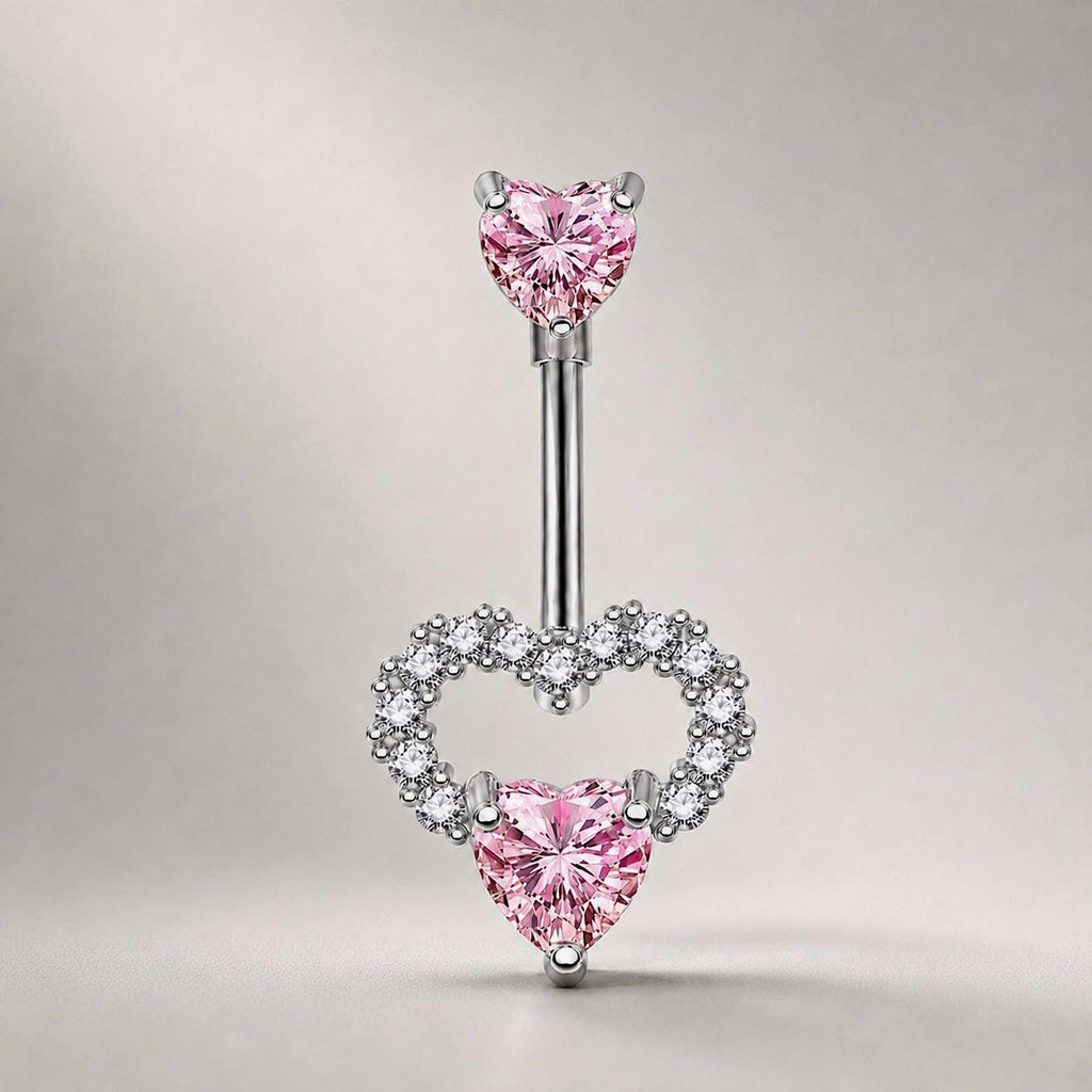 ASTM F136 Titanium Heart Belly Button Ring｜14G Anti-Gravity Navel Ring｜CZ Double Heart Navel Ring｜Gift For Her