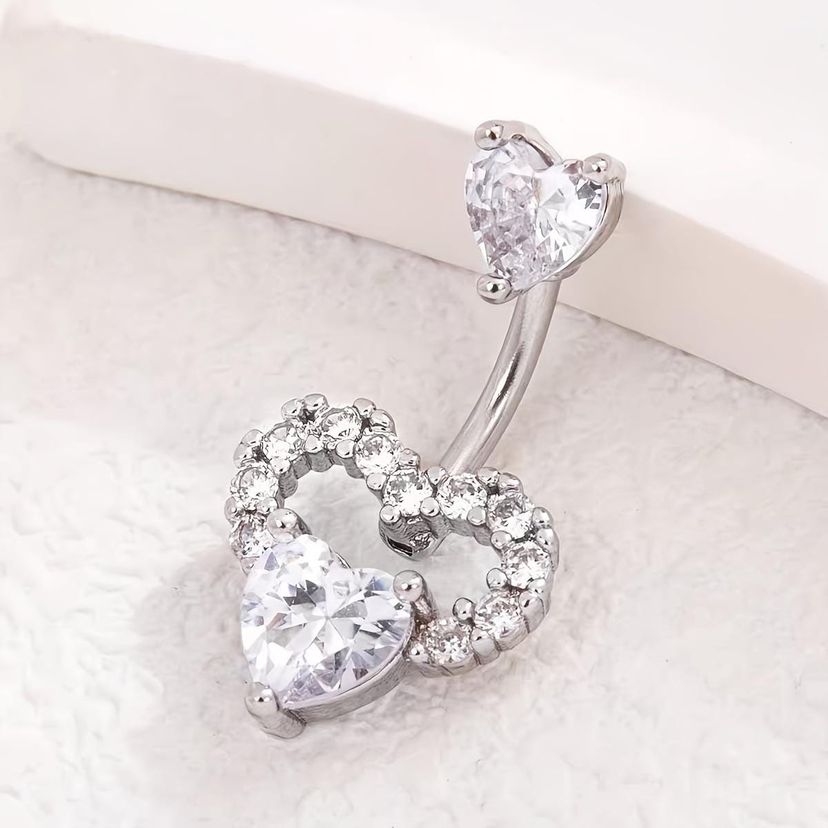 ASTM F136 Titanium Heart Belly Button Ring｜14G Anti-Gravity Navel Ring｜CZ Double Heart Navel Ring｜Gift For Her