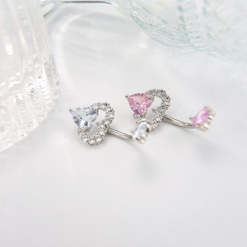 ASTM F136 Titanium Heart Belly Button Ring｜14G Anti-Gravity Navel Ring｜CZ Double Heart Navel Ring｜Gift For Her