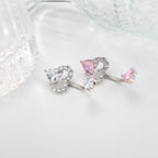 ASTM F136 Titanium Heart Belly Button Ring｜14G Anti-Gravity Navel Ring｜CZ Double Heart Navel Ring｜Gift For Her